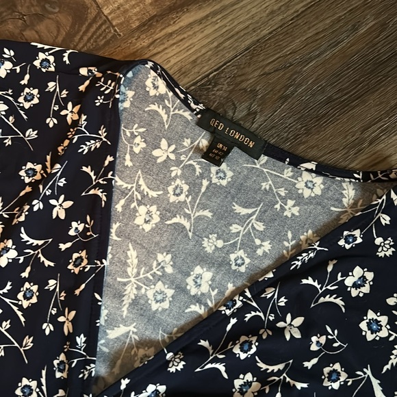 Navy Blue Floral Wrap Dress - Picture 2 of 4